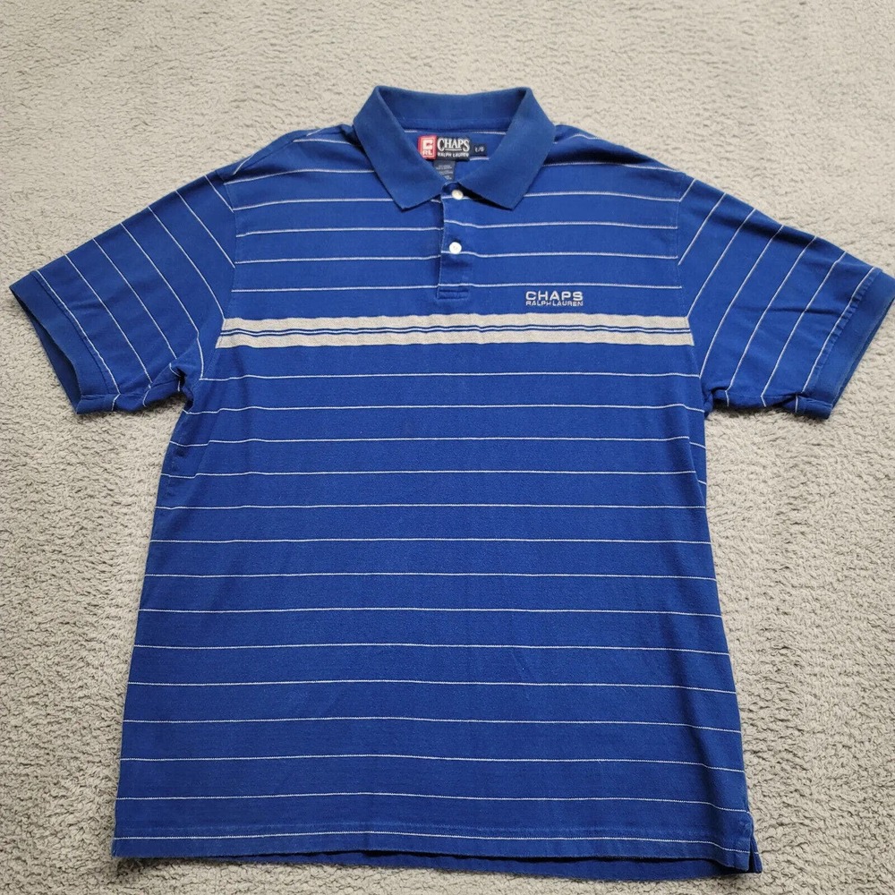Chaps Ralph Lauren Shirt Mens Large Blue Vintage‎ Striped Logo Casual Golf Polo